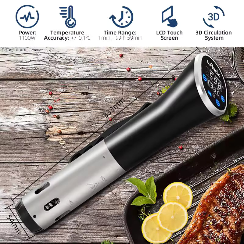 Wancle 1100W Sous Vide Cooker – LCD Touch, IPX7 Waterproof