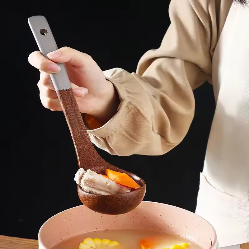 Solid Wood Cooking Utensil Set – Spoon, Spatula & Chopstick Tube
