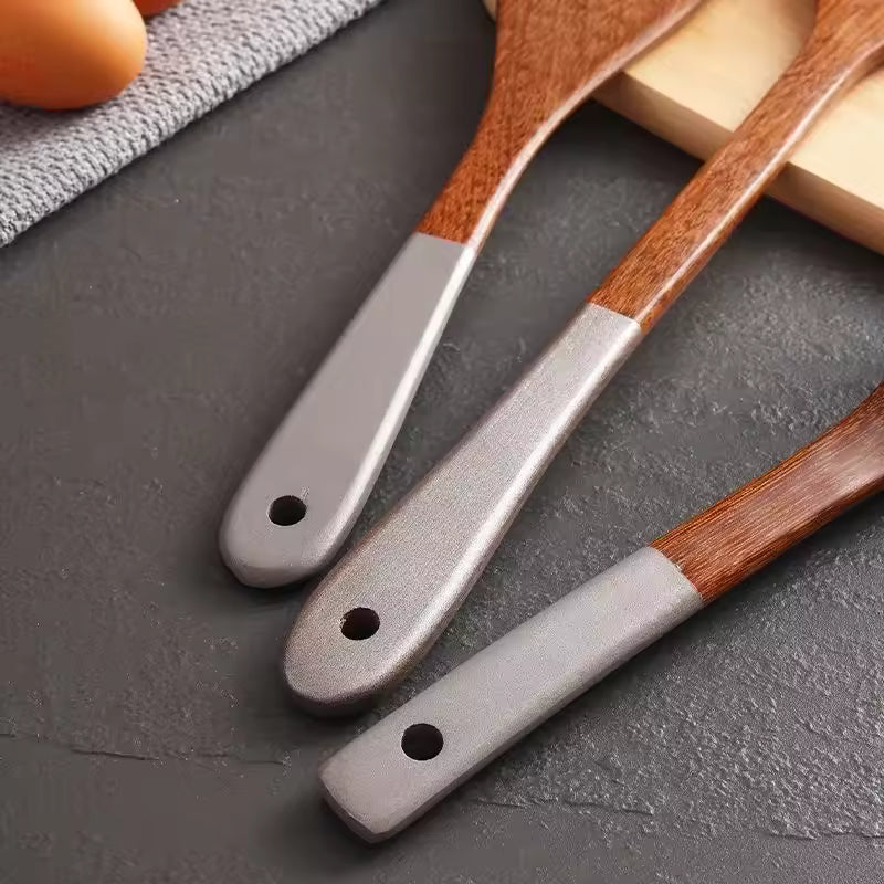 Solid Wood Cooking Utensil Set – Spoon, Spatula & Chopstick Tube